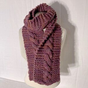 Handmade Hand Knit Multi Shade Maroon Cable Knit Scarf